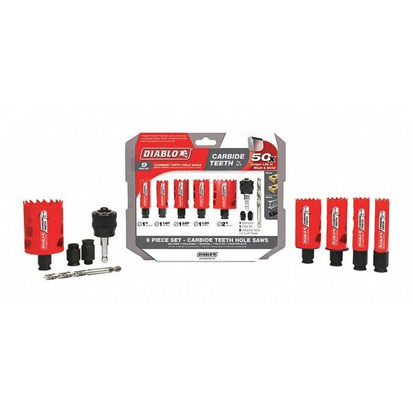 Carbide Gnrl Purpose Hole Saw Set, 9 pcs.