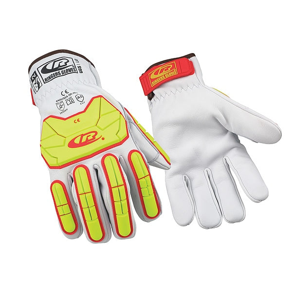 Hi-Vis Cut Resistant Impact Gloves, A5 Cut Level, Uncoated, XL, 1 PR