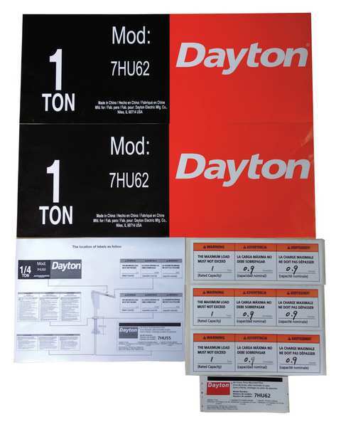 Jib Crane Label Kit, For Use With 7HU62