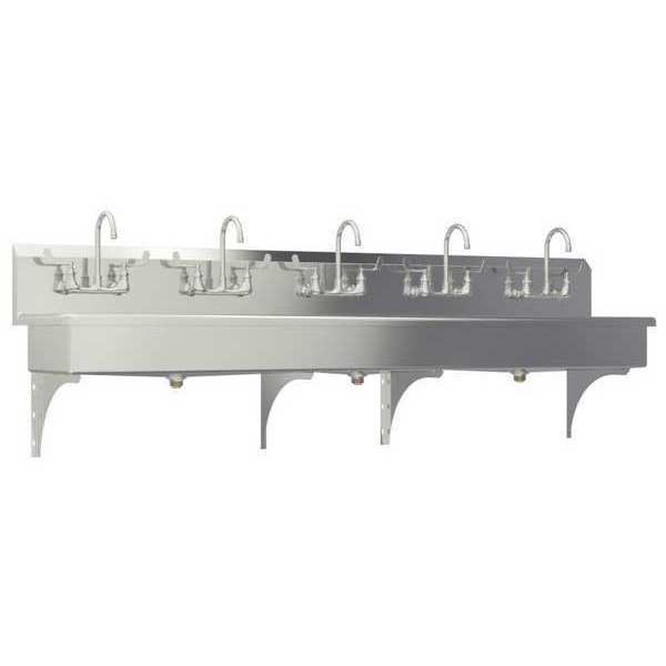 Wall Mount, 10 Hole, Wrist Blade Handles, Stainless, Wash Station