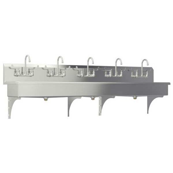 Wall Mount, 10 Hole, Wrist Blade Handles, Stainless, Wash Station