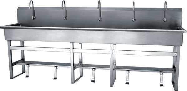 Floor Mount, 5 Hole, Single Foot Pedal, Stainless, Wash Station