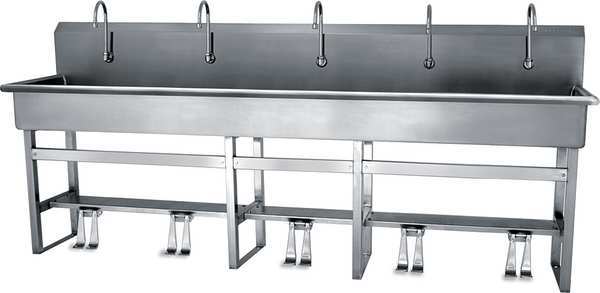 Floor Mount, 5 Hole, Double Foot Pedal, Stainless, Wash Station