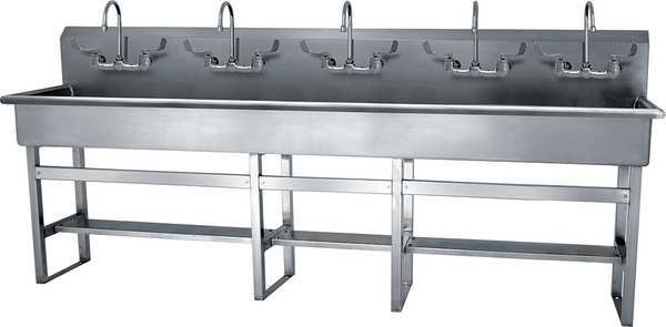 Floor Mount, 10 Hole, Wrist Blade Handles, Stainless, Wash Station