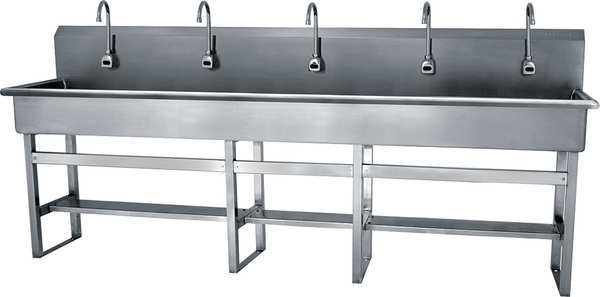 Floor Mount, 5 Hole, AC Sensor, Stainless, Wash Station