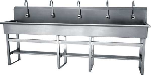 Floor Mount, 5 Hole, Battery Sensor, Stainless, Wash Station