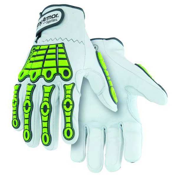 Hi-Vis Cut Resistant Impact Gloves, A8 Cut Level, Uncoated, 2XL, 1 PR