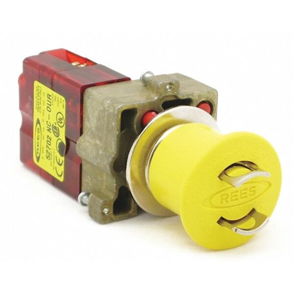 Lockable Push Button w/1 NC, 22mm, Yellow