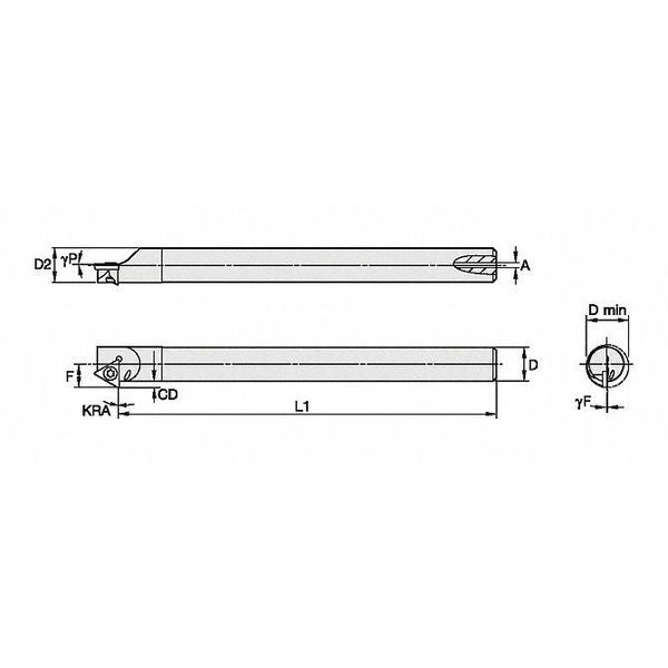 Indexable Boring Bar, QSRI375450R, 4 1/2 in L, High Speed Steel, Triangle Insert Shape