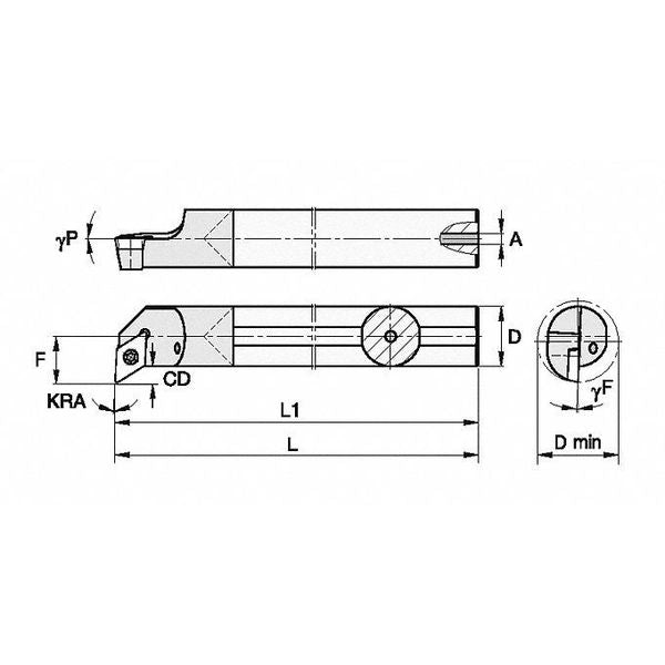 Indexable Boring Bar, GCPI37565R, 6 in L, Carbide, 45 Degrees  Diamond Insert Shape