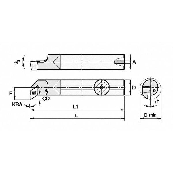 Indexable Boring Bar, CCPI25060R, 6 in L, Carbide, 45 Degrees  Diamond Insert Shape
