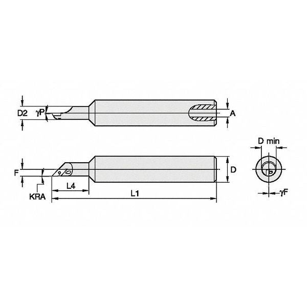 Indexable Boring Bar, CTPI32262590647R, 4 in L, High Speed Steel, 45 Degrees  Diamond Insert Shape