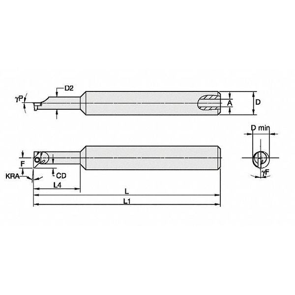 Indexable Boring Bar, GSPI37562515225R, 4.1340 in L, High Speed Steel