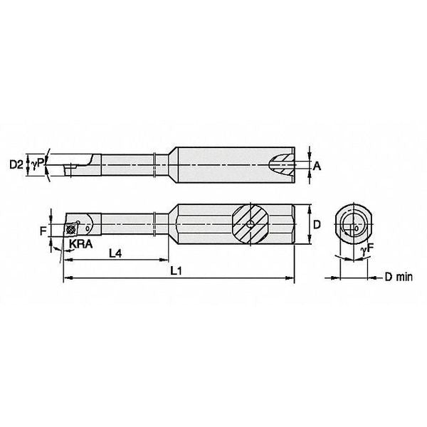 Indexable Boring Bar, CSBI2505001255R, 2-3/4 in L, High Speed Steel