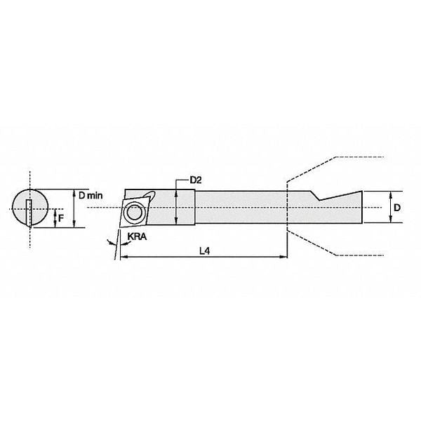Indexable Boring Bar, ABC750R, 1.3000 in L, High Speed Steel, 80 Degrees  Diamond Insert Shape