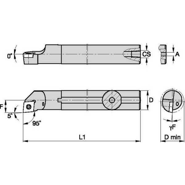 Indexable Boring Bar, A24USCLCR4, 14 in L, High Speed Steel, 80 Degrees  Diamond Insert Shape