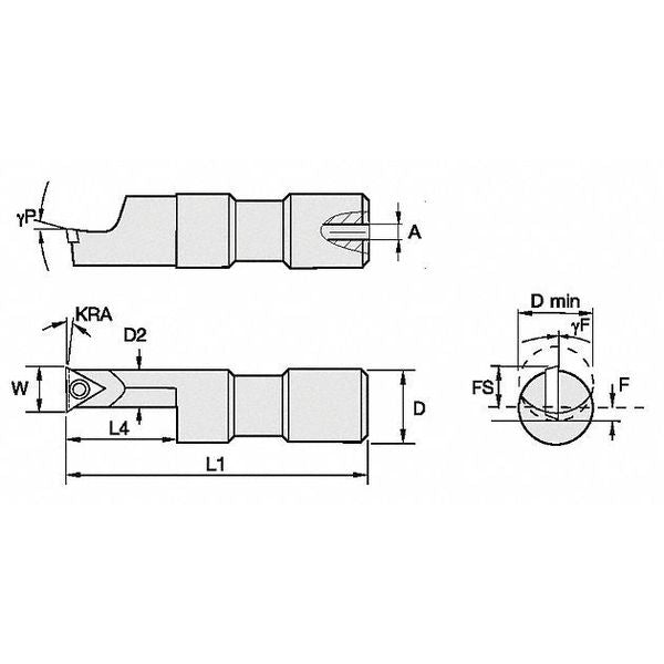 Indexable Boring Bar, SSOI5001000250R, 4-3/4 in L, High Speed Steel, Triangle Insert Shape