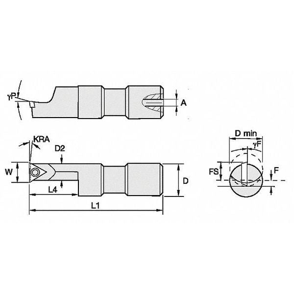 Indexable Boring Bar, SSOI5001000150R, 3-3/4 in L, High Speed Steel, Triangle Insert Shape