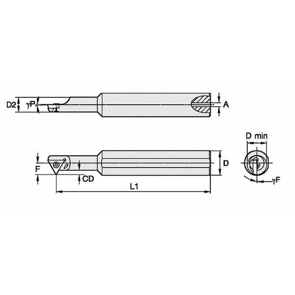 Indexable Boring Bar, QSII5006251560R, 4 in L, High Speed Steel, Triangle Insert Shape