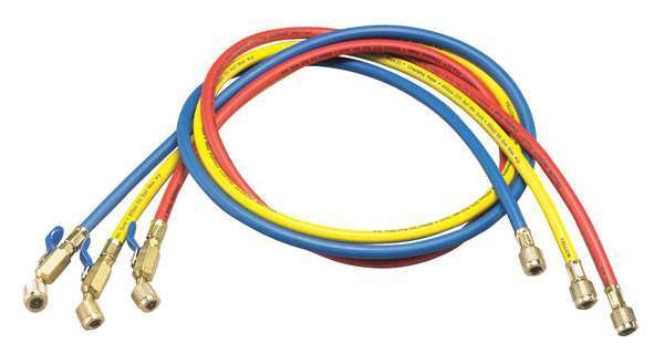 Manifold Hose Set, 36 In, Red, Yellow, Blue, Angle: 45 Degrees