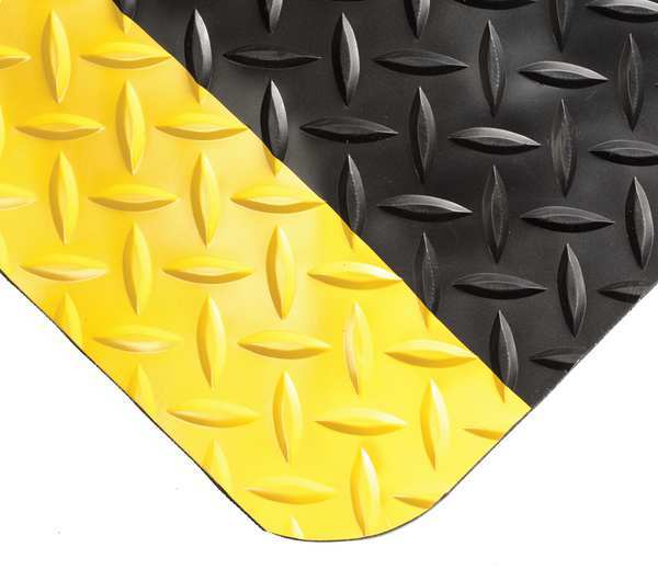 Antifatigue Mat, Black/Yellow, 4 ft. L x 3 ft. W, PVC Surface With Recycled Urethane Sponge