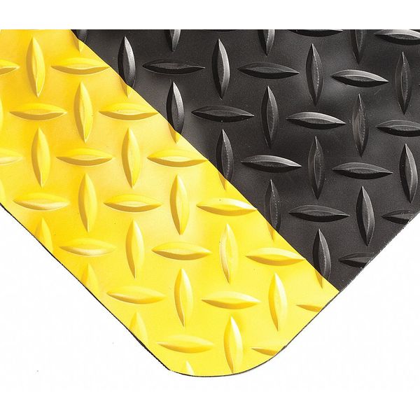 Antifatigue Mat, Black/Yellow, 8 ft. L x 3 ft. W, PVC Surface With PVC Sponge, 15/16