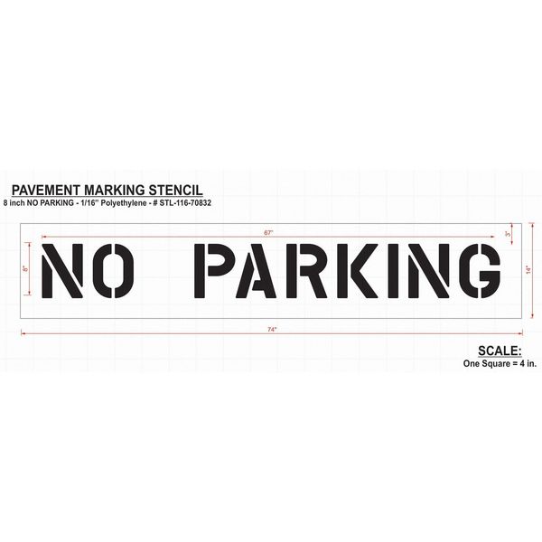 Pavement Stencil, No Parking, 8 in