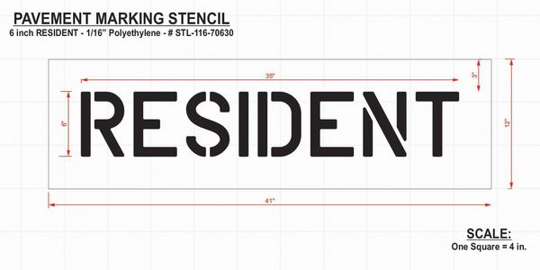 Pavement Stencil, Resident, 6 in