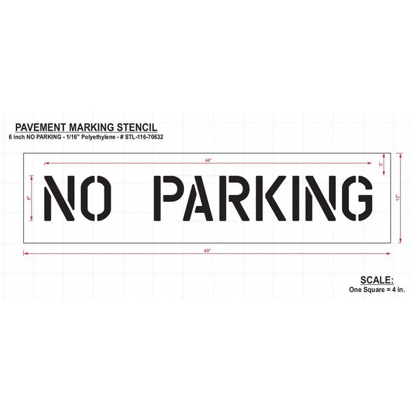 Pavement Stencil, No Parking, 6 in