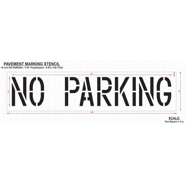 Pavement Stencil, No Parking, 18 in