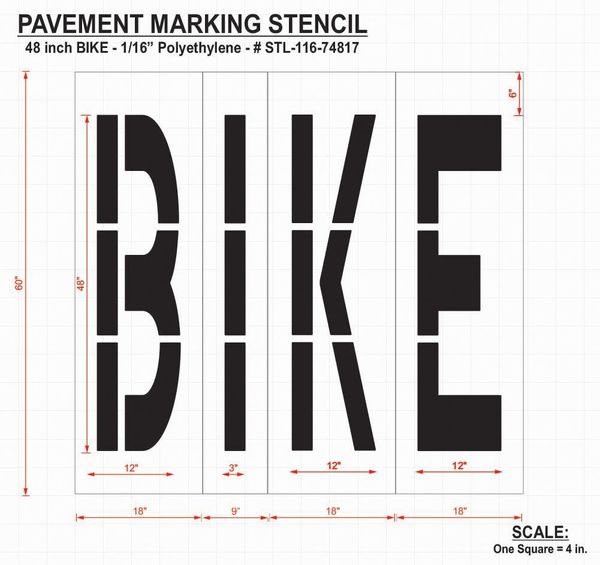 Pavement Stencil, Bike, 48 in
