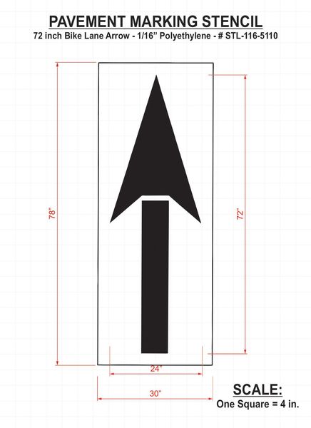 Pavement Stencil, Bike Lane Arrow, 72 in