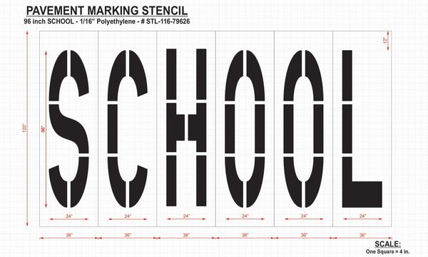 Pavement Stencil, School, 96 in