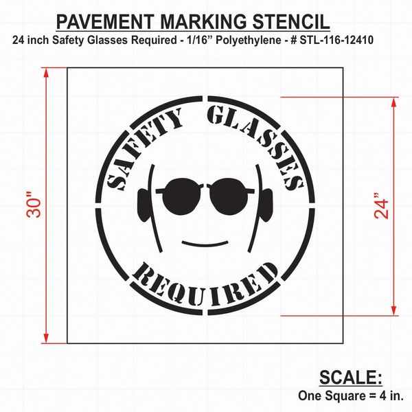 Stencil, Safety Glasses Required, 24 in