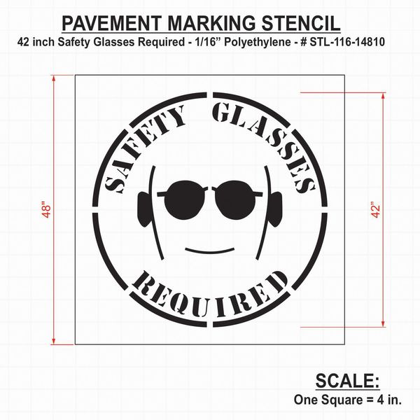 Stencil, Safety Glasses Required, 42 in