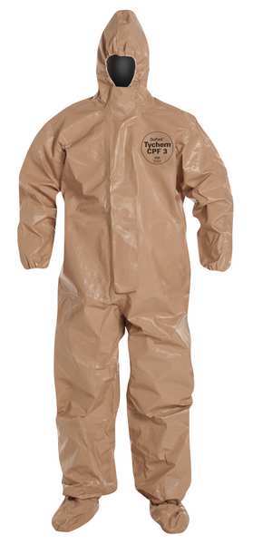 Hooded Chemical Resistant Coveralls, Tan, Zipper