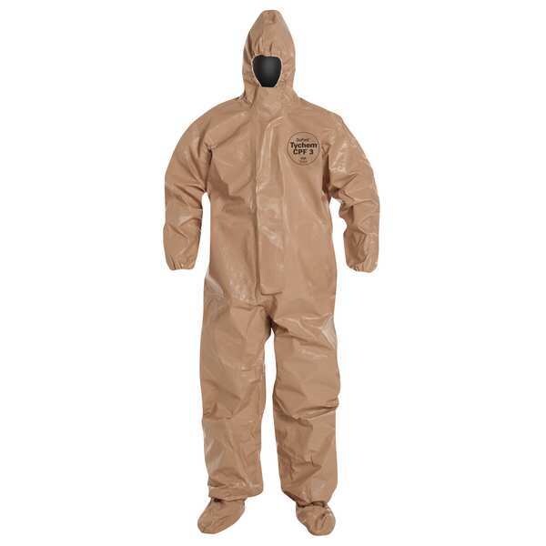 Hooded Chemical Resistant Coveralls, Tan, Adhesive