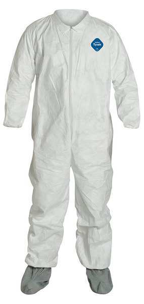 Collared Disposable Coveralls, 25 PK, White, High Density Spunbond Polyethylene, Zipper