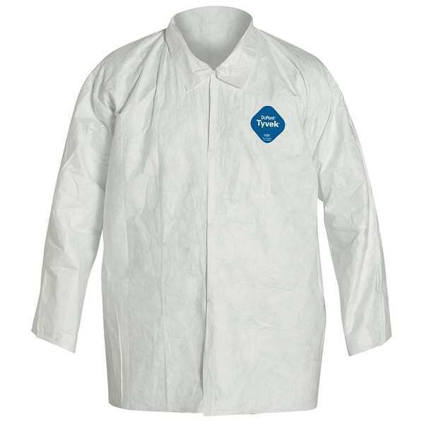 Disposable Shirt , L , White , Polyolefin , Snap Front