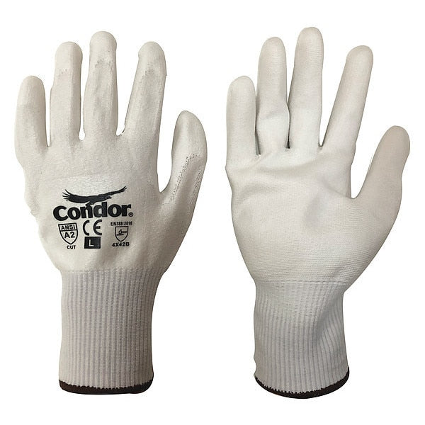 Cut Resistant Coated Gloves, A2 Cut Level, Polyurethane, L, 1 PR