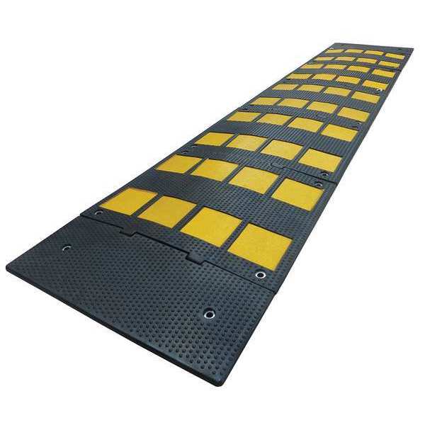 Speed Bump, Rubber, 1 1/8 in H, 9 ft L, 24 in W, Black/Yellow