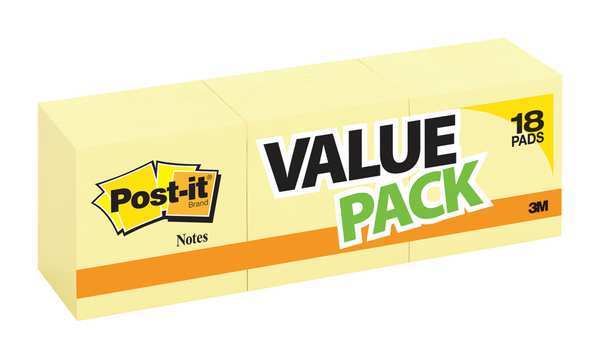 Sticky Notes, 3x3 In., Yellow, PK18