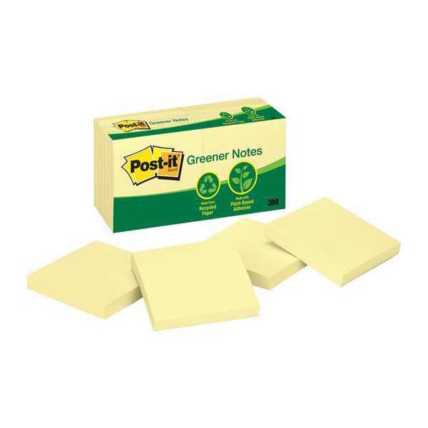 Recycled Sticky Notes, 3x3 In., YW, PK12