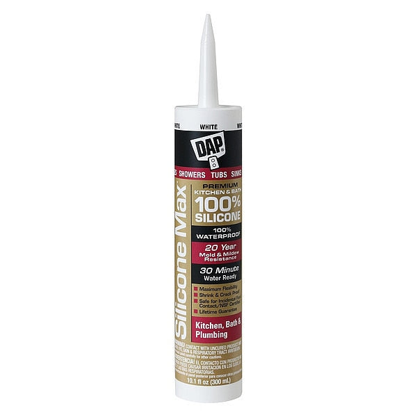 Kitchen & Bath Sealant, 10.8 oz, Cartridge, White, Silicone Rubber Base