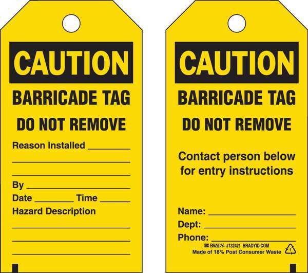 Caution Tag, 5-3/4in. H x 3in. W, Pe, PK25