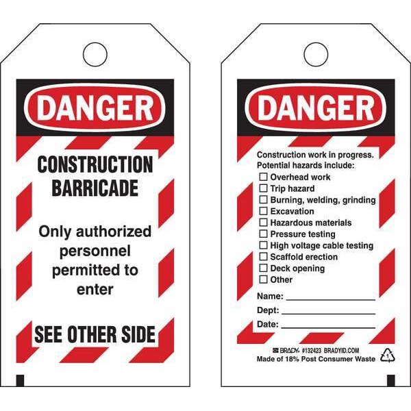 Caution Tag, 5-3/4in. H x 3in. W, Pe, PK25