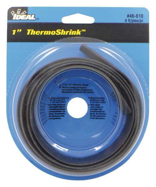 Shrink Tubing, 1.043in ID, Black, 4ft, PK5