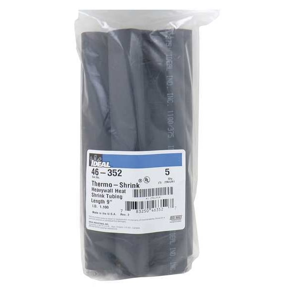 Shrink Tubing, 1.1in ID, Black, 9in, PK5