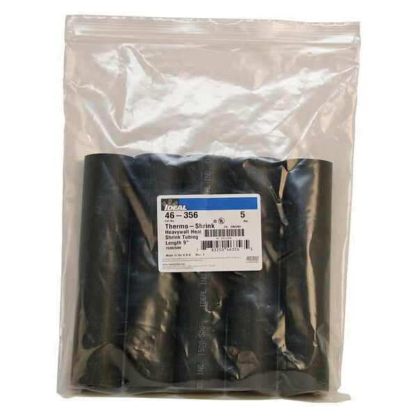 Shrink Tubing, 1.5in ID, Black, 9in, PK5