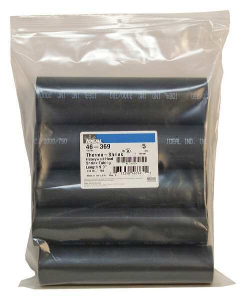 Shrink Tubing, 2.0in ID, Black, 9in, PK5